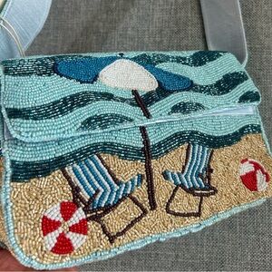 Beaded Umbrella and Chairs Handmade Shoulder Bag